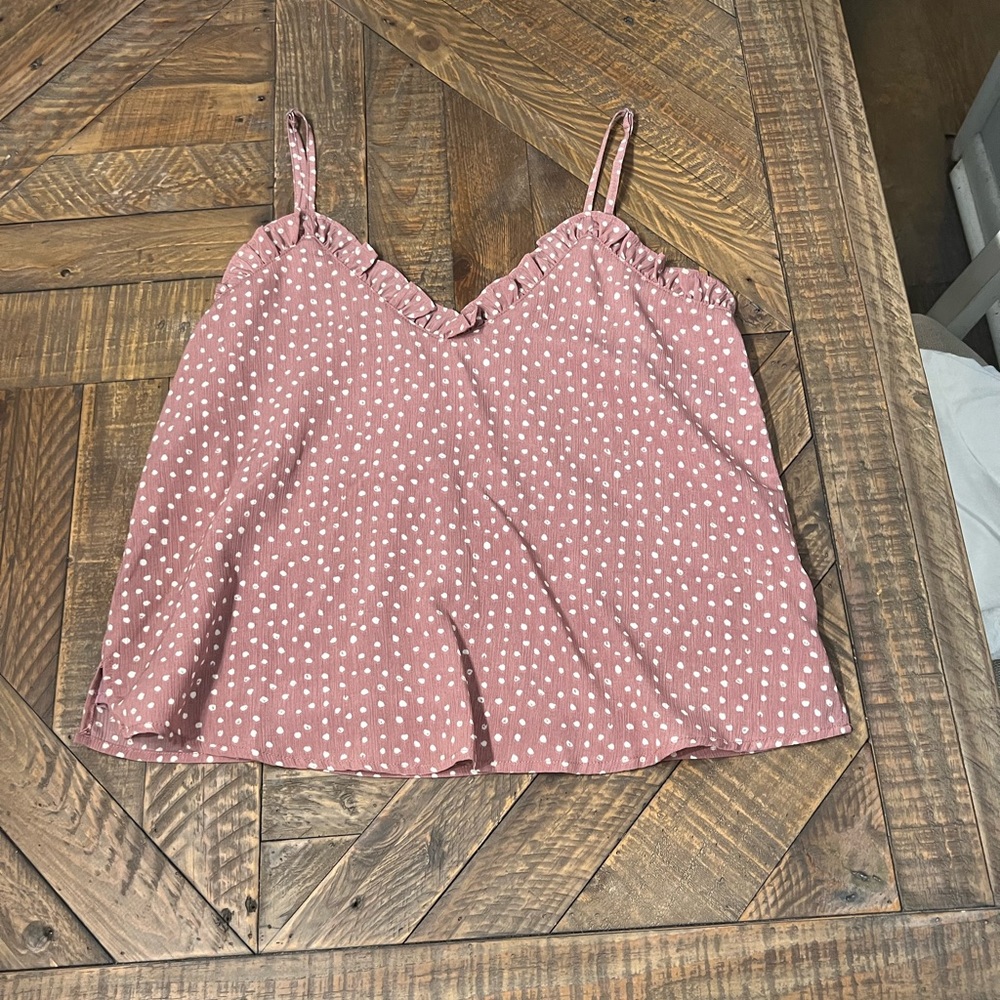 Pink and white polka dot tank top